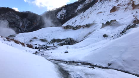 Hokkaido-Japan,-circa-:-Jigokudani,-known-in-English-as-"Hell-Valley"-is-the-source-of-hot-springs-for-many-local-Onsen-Spas-in-Noboribetsu,-Hokkaido