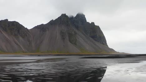Drone-video-flying-towards-Vestrahorn-mountain-in-south-east-Iceland
