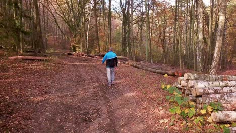 Junger-Mann-Zu-Fuß-Durch-Einen-Wald-In-Herbstlandschaft