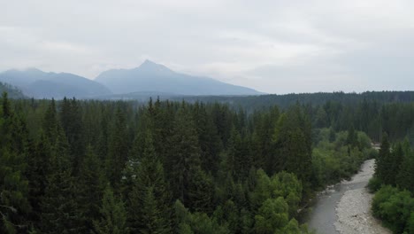 Beautiful-Aerial-View-of-Bela-River-Tatra-Mountain-Region-Pribylina-Krivan-in-the-Background-in-Slovakia
