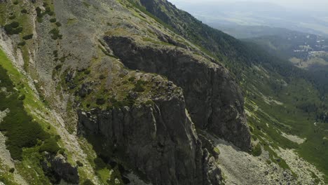 Beautiful-Cliff-Near-Vodopad-Skok-in-the-High-Tatras-Mountain-in-Slovakia---Aerial-shot