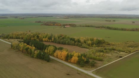 Schöner-Und-Bunter-Goldener-Herbst-An-Einem-Hellen-Sonnigen-Tag-In-Lettland---Luftaufnahme