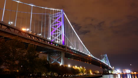 Time-lapsed-shot-of-the-Ben-Franklin-Bridge-in-Philadelphia-at-night