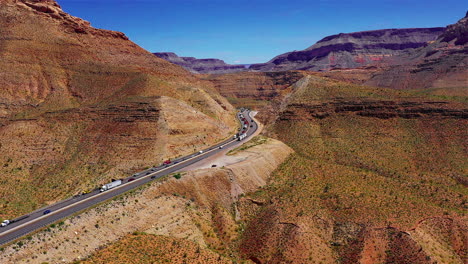 Aerial-footage-of-Virgin-river-pass-and-Highway-fifteen-in-Northern-Arizona