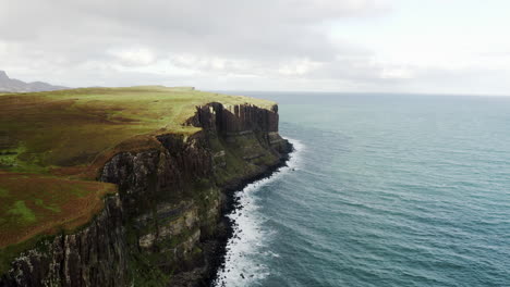 Kilt-Rock-Cliffs-and-Coast-of-Isle-Of-Skye,-Scotland-UK,-Aerial