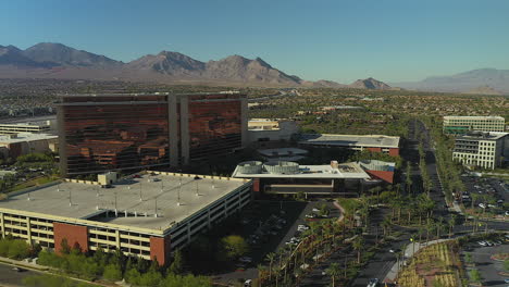 Aerial-drone-footage-of-the-Red-Rock-Hotel-and-Casino-in-Summerlin,-Nevada