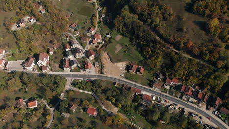 Small-mountainside-village-in-Bosnia-and-Herzegovina,-Podorašac,-aerial-view