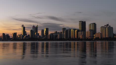 Sunset-timelapse-of-Perth-city-by-the-Swan-River-with-colorful-sky-and-changing-ambience-light