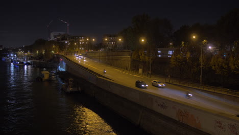 Steady-shot-of-a-Paris-road-by-night
