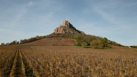 Aerial-shot-of-Solutre-Rock-with-vineyards