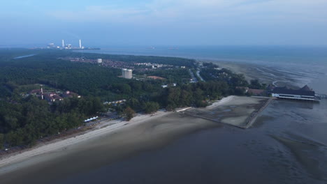 Aerial-drone-View-of-Bagan-Lalang-area-in-foggy-morning,-Malaysia