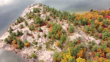 Killbear-provincial-park-rocky-fir-tree-shoreline-aerial-view-over-Canadian-tourist-landscape