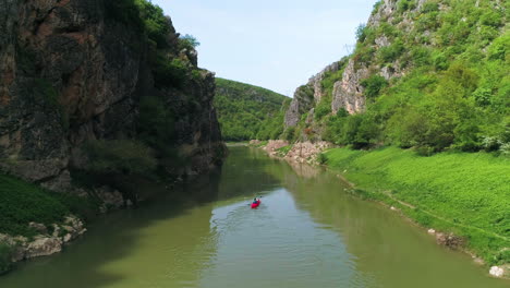 Limestone-Canyons-of-the-river-Drin,-solo-kayak-adventures-through-wilderness-of-Kosovo
