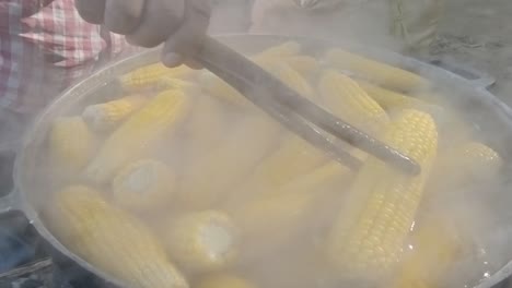 Eine-Person-Bereitet-Einen-Großen-Kessel-Mit-Mehreren-Maissorten-In-Kochendem-Wasser-Auf-Dem-Land-Von-Jarabacoa,-Dominikanische-Republik,-Vor