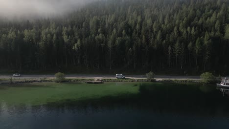 Camper-van-parked-by-Austrian-lake