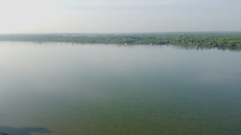 Aerial-drone-View-of-Bagan-Lalang-river-in-the-morning,-selangor,-Malaysia