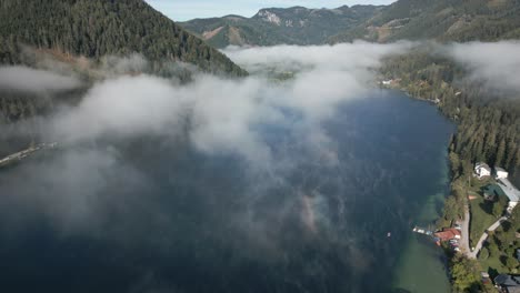Clouds-above-Erlaufsee,-lake-in-Austria