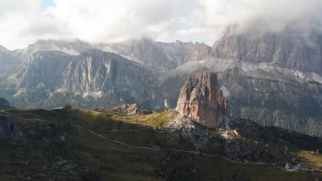 Cinematic-aerial-mountain-landscape-in-Dolomites