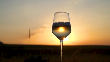 Silhouette-Der-Hand-Einer-Person,-Die-Bei-Sonnenuntergang-Wein-In-Ein-Glas-Gießt
