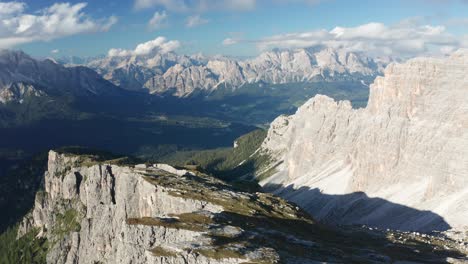 Dramatic-aerial-mountain-landscape-in-Cortina-d'Ampezzo,-view-of-Croda-Da-Lago-Mountain