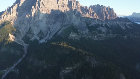 Aerial-reveal-of-Cristallo-mountain-peak-in-Italian-Dolomites