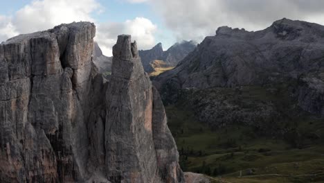 Flying-past-Cinque-Torri-rock-formation-in-Dolomites