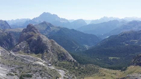 Mountain-landscape-with-high-mountain-pass-road,-aerial-view