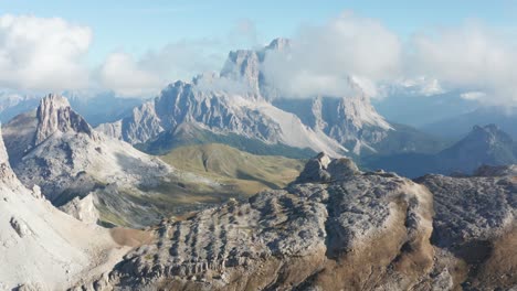 Dolomites-mountain-landscape,-cinematic-aerial