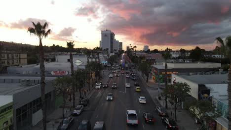 Aerial-View-of-sunset-on-street