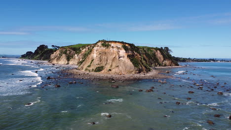 Idyllic-Seascape-Of-Maketu-Beach-In-North-Island,-New-Zealand-At-Daytime---aerial-drone-shot