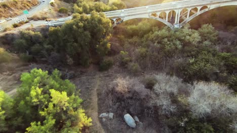 Aerial-flyby-of-Historic-San-Luis-Rey-Bridge