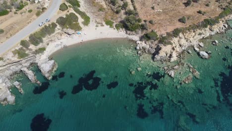 Aerial-Drone-Establishing-Beach-shot-in-Greece