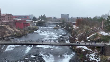 Aerial-view-of-a-pedestrian-bridge-allowing-people-to-walk-over-the-Spokane-Falls