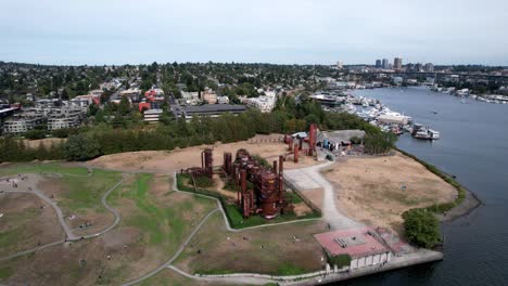 Aerial-shot-of-gas-work-Park-in-day-time
