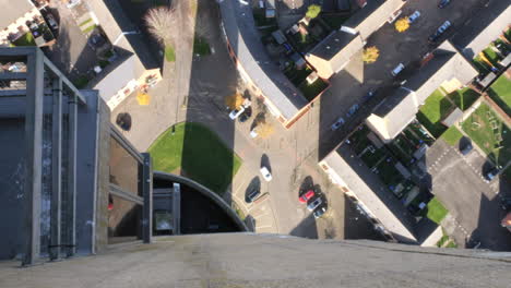 Looking-down-from-the-top-of-the-National-Lift-Tower-in-Northampton-when-a-car-drives-past