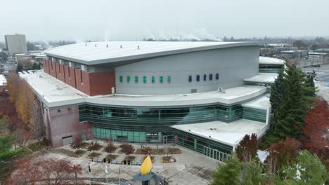 Drone-shot-pulling-away-from-the-Spokane-Arena-in-Washington-State