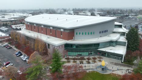 Drone-shot-of-downtown-Spokane's-hockey-arena