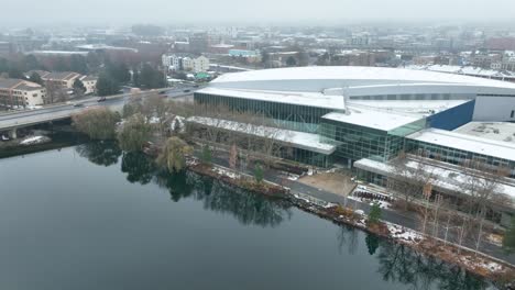 Aerial-view-of-the-downtown-Spokane-Exhibit-Hall-for-hosting-conventions