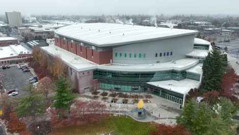Orbiting-view-of-Spokane-Arena,-home-of-the-Spokane-Chiefs-hockey-team