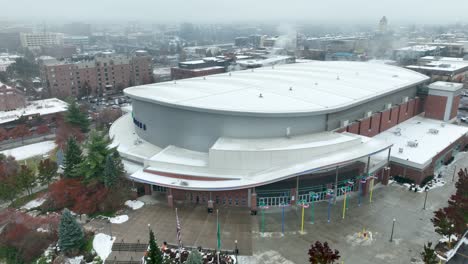 Aerial-view-of-the-Spokane-Arena-on-a-cloudy-overcast-day