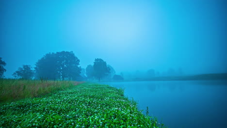 Grüne,-In-Nebel-Gehüllte-Flussufer-In-Lettland