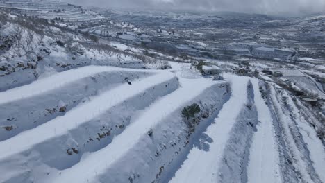 Aerial-dolly-over-the-tight-turns-of-the-ski-resort-of-Mount-Hermon,-Israel