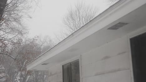 Slow-motion-of-snow-falling-on-a-lake-home-in-Michigan
