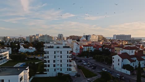 Portuguese-town-drone-footage-while-the-sun-is-setting