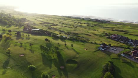 Aerial-View-of-Parkland-Golf-Course-in-Fife,-Scotland