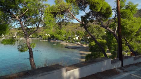 Neorio-Bay-anchorage-in-Poros-Island-Greece-on-Sunny-Day