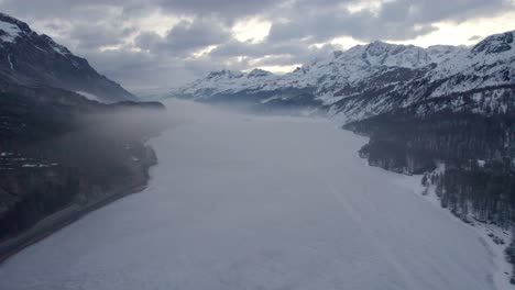 Frozen-mountain-lake-shot-from-above-in-the-morning