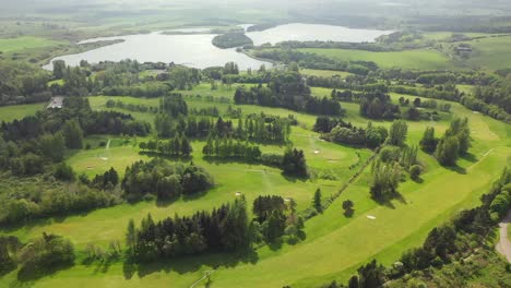 Aerial-Drone-Fly-Over-Pan-Around-Golf-Course-in-Fife,-Scotland