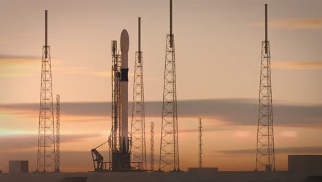 Space-Rocket-on-the-Launch-Pad-at-Dawn,-or-Possibly-Dusk