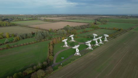 Mullard-MRAO-radio-observatory-telescope-array-on-Cambridge-farming-countryside-Aerial-orbiting-view